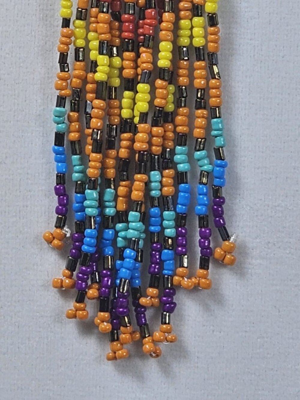 Handmade Native-Inspired Beaded Dangle Earrings Multicolor Fringe Boho Festival - Picture 5 of 8